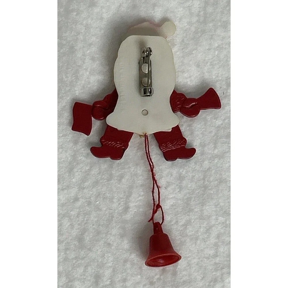 Vintage Merry Christmas Santa Claus Pin Brooch Jewelry Pull String Hong Kong